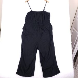 Old Navy Jumpsuit 2X Black Linen Blend Smocked Waist Wide Leg Plus Size Vacation